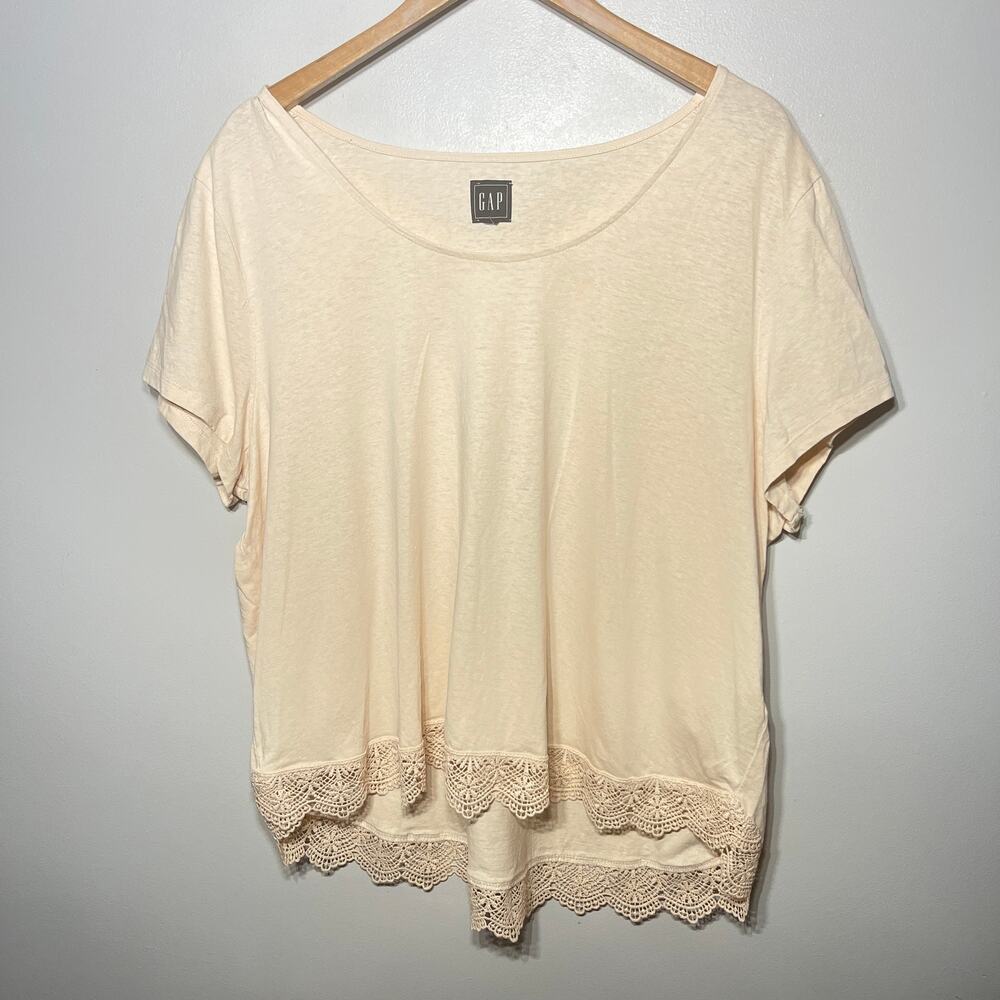Gap Tunic Top Buttercream Hemp Cotton Lace Trimmed Spring Cottagecore Casual XXL